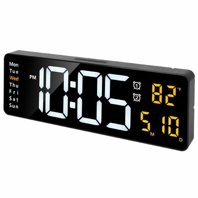 Led wall clock with remote control - 15.7in, 10 brightness levels, 3 alarms, countdown, calendar