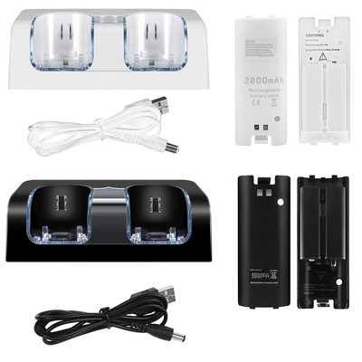 For wii remote controller charger dual charge dock with two 2800mah rechargeable batteries-black