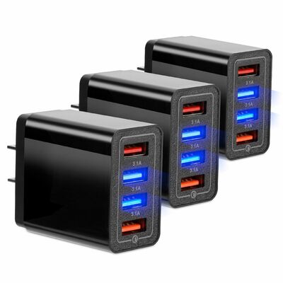 4-pack usb wall charger: fast charging adapter for samsung galaxy, iphone, and more-black-4-port