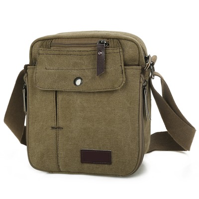 Unisex crossbody bags canvas phone tablet pc shoulder bag credit card key messenger purse-khaki