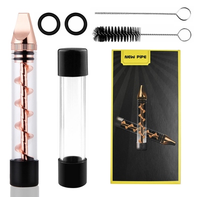 Glass blunt pipe twisty 7-in-1 grinder blunt kit w/ smoking metal tip cleaning brush-rose gold