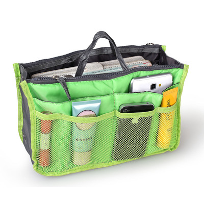 Women lady travel insert handbag organiser makeup bags toiletry purse liner w/hand strap-green