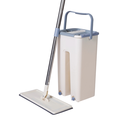 Flat floor mop bucket set self cleaning wet dry usage with 2pcs reusable microfiber??mop pads