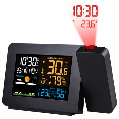Wireless weather station with atomic projection alarm clock, dual alarms, and outdoor sensor