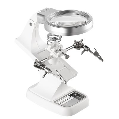 Led light helping hands magnifying glass 3x/4.5x w/ 360?adjust third hand soldering vise