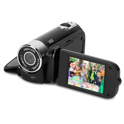 Hd 1080p digital video camcorder 2.7in 16x zoom dv camera 270? rotation rechargeable kid camera w/fill light selfie-black