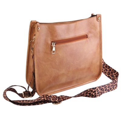 Women fashion leather crossbody bag shoulder bag casual handbag with flexible wearing styles adjustable guitar strap-brown