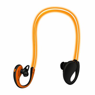 Wireless neckband earphones v4.1 hd stereo sweat-proof headphones with led light mic - 8hrs work, running - 1 pack-orange
