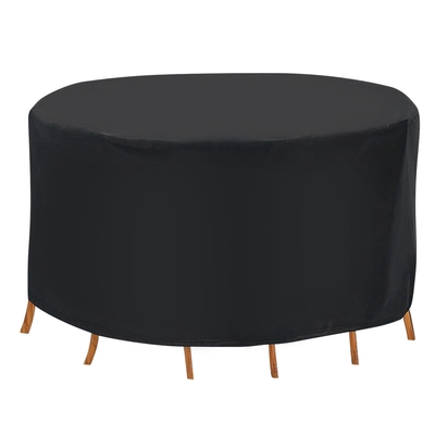 91x43in Circular Table Cover 6-Seat UV Water Resistant Outdoor Furniture Protector For Small Round Table Chairs Set-Black