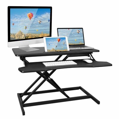 Adjustable dual monitor laptop desk riser: height convertible standing workstation - sit or stand for optimal ergonomics