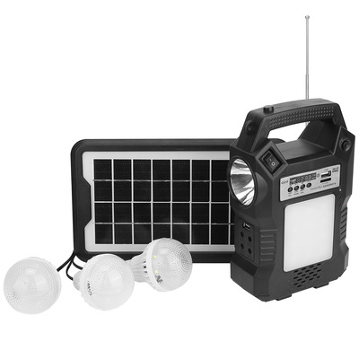 Portable solar power station rechargeable backup power bank w/flashlight 3 lighting bulbs for camping outage garden lamp