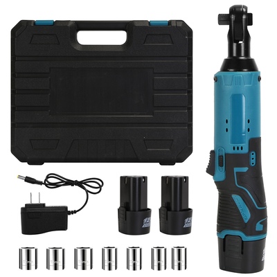 3/8  cordless electric ratchet wrench set right angle wrench with 2pcs 1200mah batteries and charger 7 sockets 400rpm