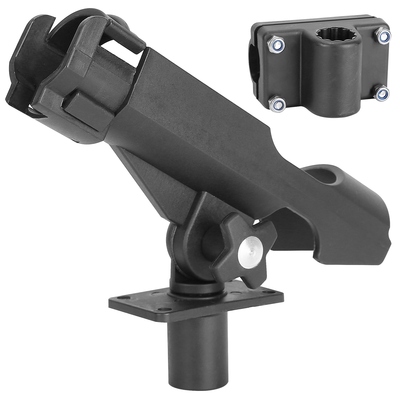 Boat fishing pole rod holder 360? rotatable kayak side rail mount adjustable folding rod holder w/ large clamp-black