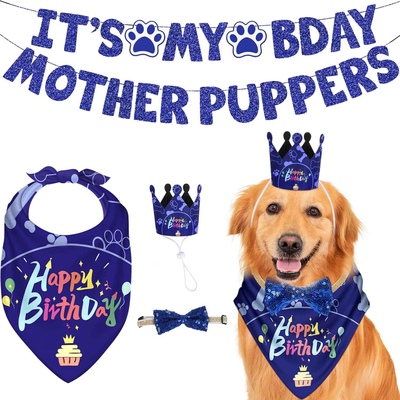 Dog birthday bandana hat set dog birthday party supplies cute dog birthday banner decoration with hat bandana bowtie
