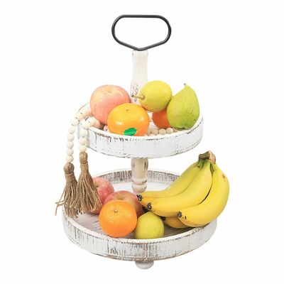 2 tier round farmhouse tray for kitchen table - food fruit cupcake stand - coffee countertop display tray (2-tier)