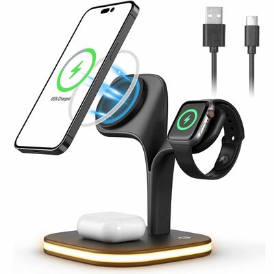 4-in-1 magnetic wireless charger: 15w fast charging stand for iphone 14/13/12 pro max, iwatch 7/6/5, nightlight