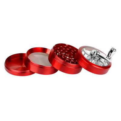 Herb spice tobacco grinder 2.5-inch 4-piece zinc alloy hand crank crusher kitchen mill with pollen scraper-red