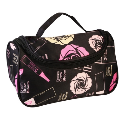 Travel Makeup Bag Portable Cosmetic Organizer with Cosmetic Mirror Waterproof Toiletry Wash Bag for Women-Rose