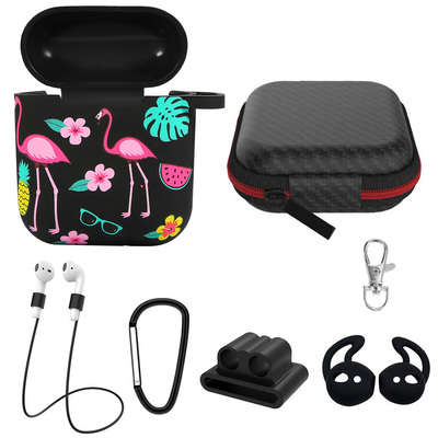 Silicone case for apple airpod 1 2 airpods protective cover skin w/strap ear hooks watch band holder-flamingo