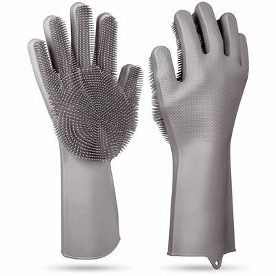 1 pair silicone dishwashing gloves | cleaning sponge scrubber | heat resistant | pet safe | wash gloves-gray