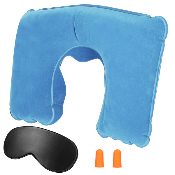 Travel Pillow Inflatable U Shape Neck Pillow Neck Support Head Rest Office Nap Car Airplane Cushion-Sky Blue