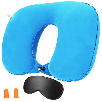 Travel pillow inflatable u shape neck pillow neck support head rest office nap car airplane cushion-sky blye