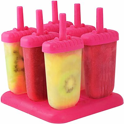 6pcs reusable ice pop maker, diy ice cream bar mold - homemade iced snacks, plastic popsicle mold-hot pink