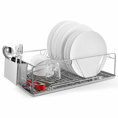 Stainless Steel Dish Rack with Drainboard & Cutlery Holder - Kitchen Organizer (w/ Specs)-Silver-Regular