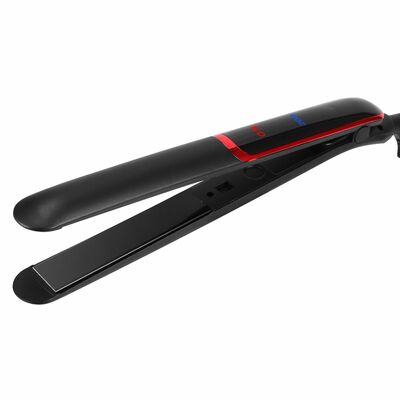2-in-1 Hair Straightener/Curling Iron | Ceramic Plate | LCD Display | Temperature Adjust | Glove-Black