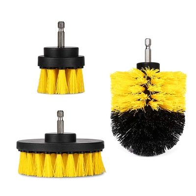 3pcs/set drill brush power scrubber cleaning brush for car carpet wall tile tub cleaner combo-yellow