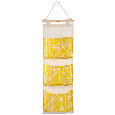 Wall mounted storage bag door closet hanging storage bag organizer waterproof 3 pockets pouch-yellow
