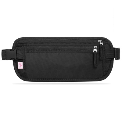 Travel money belt waist bag pack rfid blocking anti-theft waist pouch waterproof for men women-black
