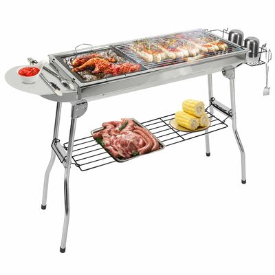 Foldable portable bbq grill stainless steel - 150 sq in cooking area - for picnic camping backyard.