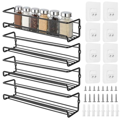 4pcs wall mount spice racks seasoning herb jar holder organizer kitchen pantry door storage shelf