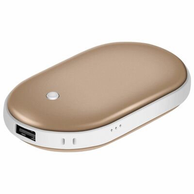 5000mah portable hand warmer & power bank - rechargeable, double-sided heating, pocket size-gold