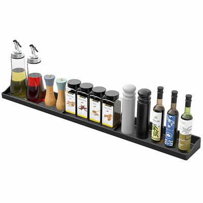 Magnetic stove top shelf: silicone spice rack for kitchen stove - non-slip oven organizer.-black