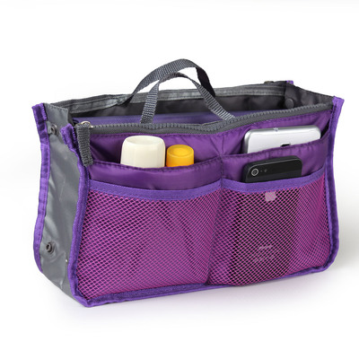 Women lady travel insert handbag organiser makeup bags toiletry purse liner w/hand strap-purple
