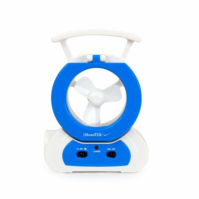 Led desk fan w/180?adjustable lamp & emergency flashlight for household, camping & travel-blue