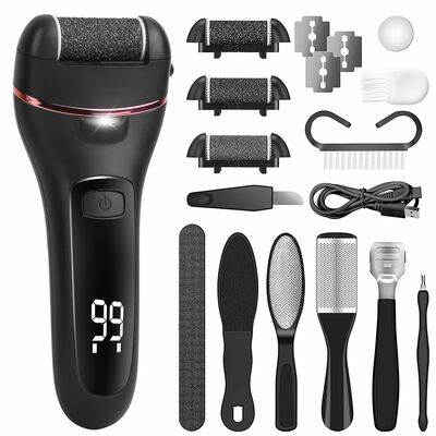 Rechargeable electric foot callus remover | 3 roller heads | 2 speeds | 18 in 1 foot care tool