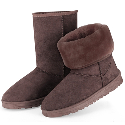 Women ladies snow boots waterproof faux suede mid-calf boots fur warm lining shoes-chocolate-5