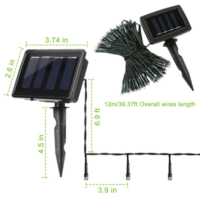 12m 100 leds solar string fairy lights outdoor string lamps garden xmas decor lamp-cool white