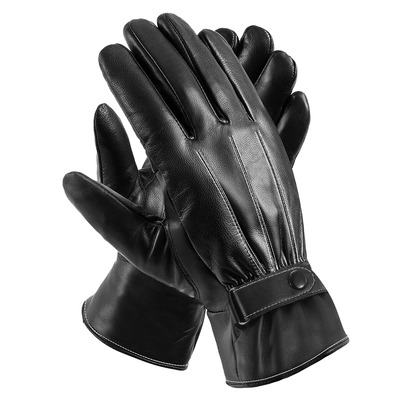 Men ? s leather winter gloves touchscreen outdoor windproof cycling skiing warm gloves-black