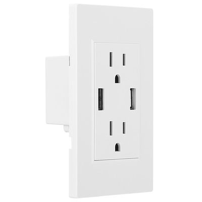 USB Wall Outlet Dual 2.4A USB Wall Charger High Speed Duplex Wall Socket US Standard-White