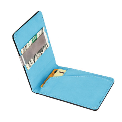Unisex pu leather wallet rfid blocking slim bifold credit card holder with money clip-blue