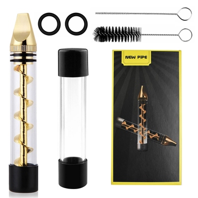 Glass Blunt Pipe Twisty 7-in-1 Grinder Blunt Kit w/ Smoking Metal Tip Cleaning Brush-Gold
