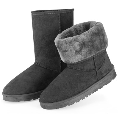 Women ladies snow boots waterproof faux suede mid-calf boots fur warm lining shoes-gray-7