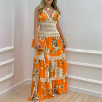 V-Neck Lace Patchwork Printed Dress - Thumbnail 2