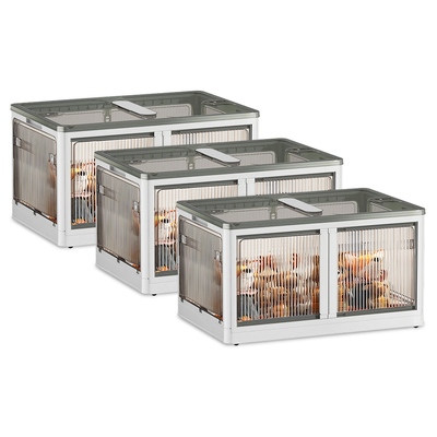 3Pcs Foldable Storage Bins with Lid 4 Doors Collapsible Stackable Closet Organizer Containers with Lock 4Pcs Wheels-White-XL