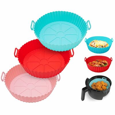 3Pcs Foldable Air Fryer Silicone Pot 464?F Heat Resistant Round Replacement for Parchment Liners, 3 Food Grade Baking Pans