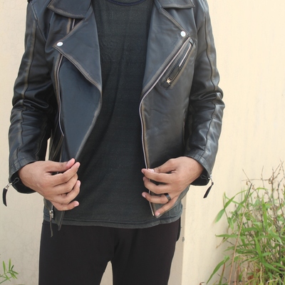 Crafted leather classic mens brown shaded leather jacket pure lambskin motorcycle slim fit biker  - Thumbnail 3